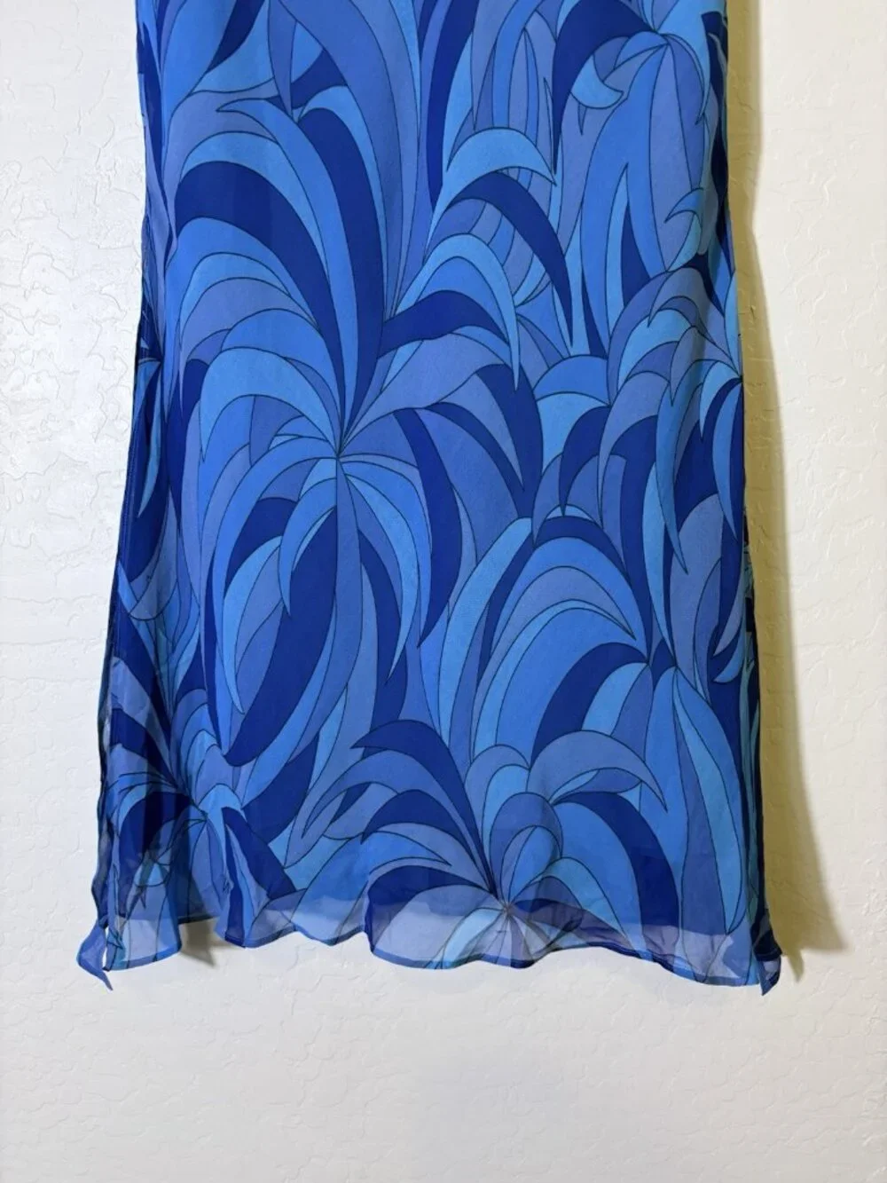 Vintage Y2K Express Blue Silk Sheer Overlay Maxi Skirt Abstract Pattern M Retro